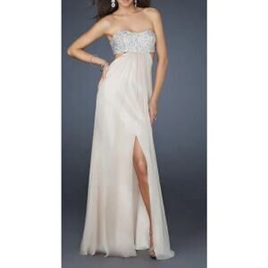 La Femme Embellished Strapless White Tulle Dress Size 00